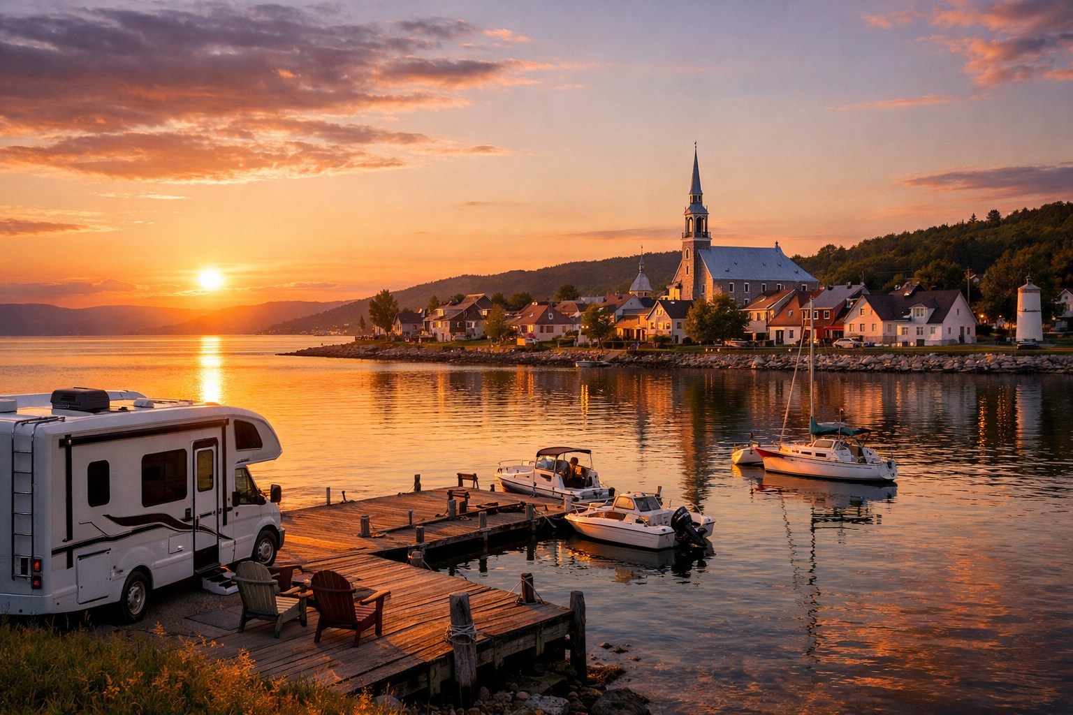 Coucher de soleil sur le fleuve Saint-Laurent en Chaudière-Appalaches en VR