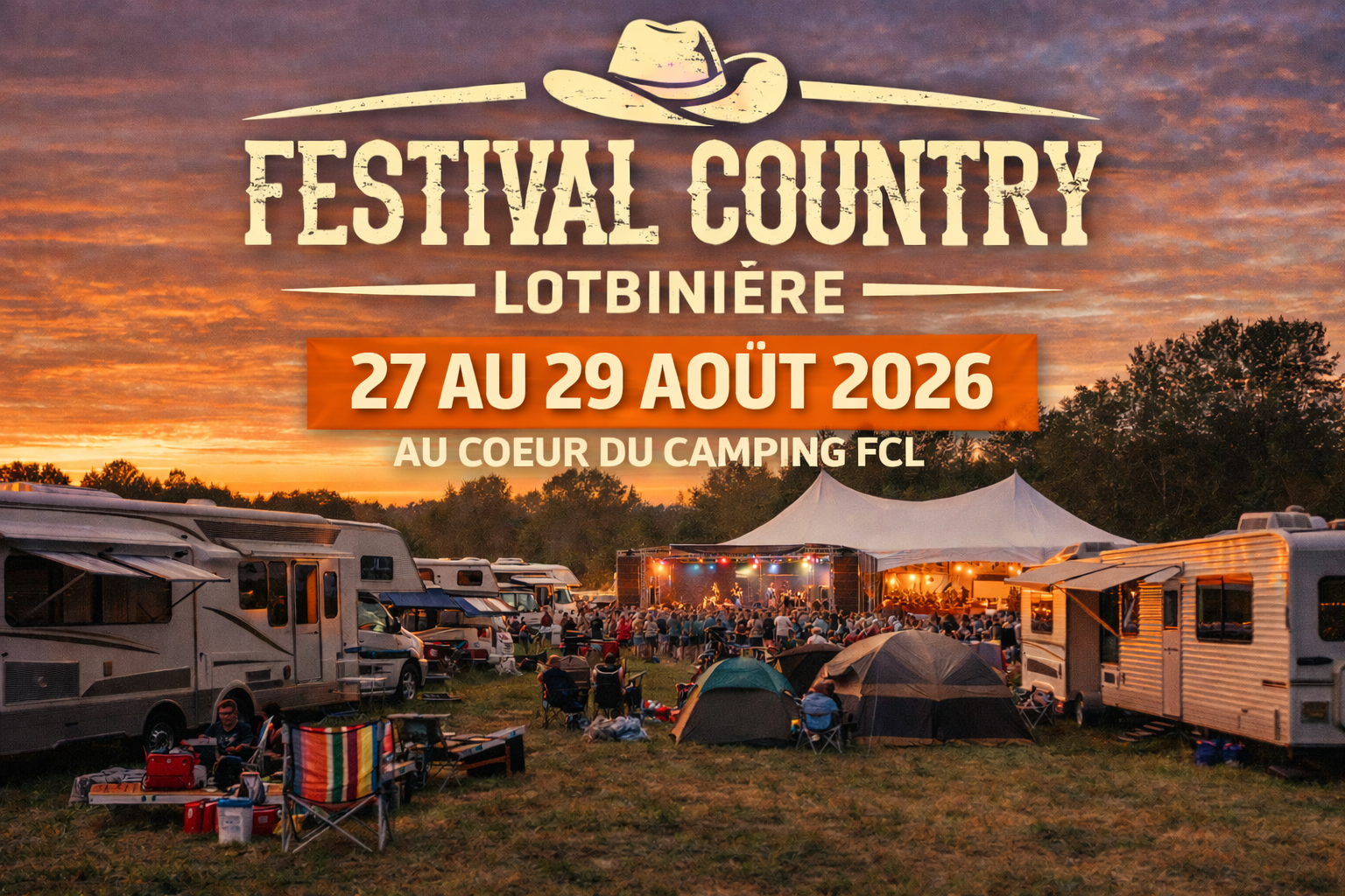 Festival Country Lotbinière avec campeurs en VR profitant du camping FCL