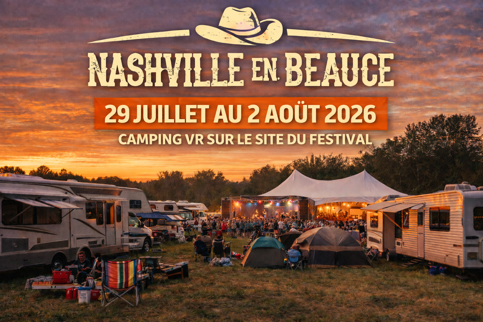 Nashville en Beauce avec campeurs en VR sur le site du festival