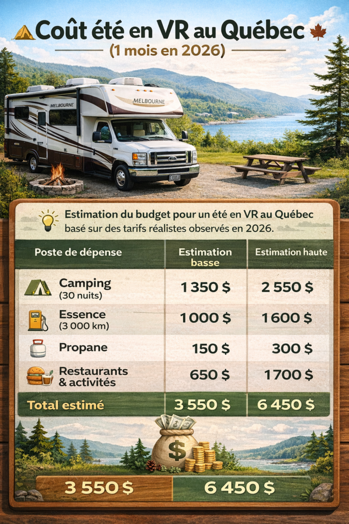 coût été en VR au Québec infographie budget 1 mois en 2026 avec motorisé Melbourne