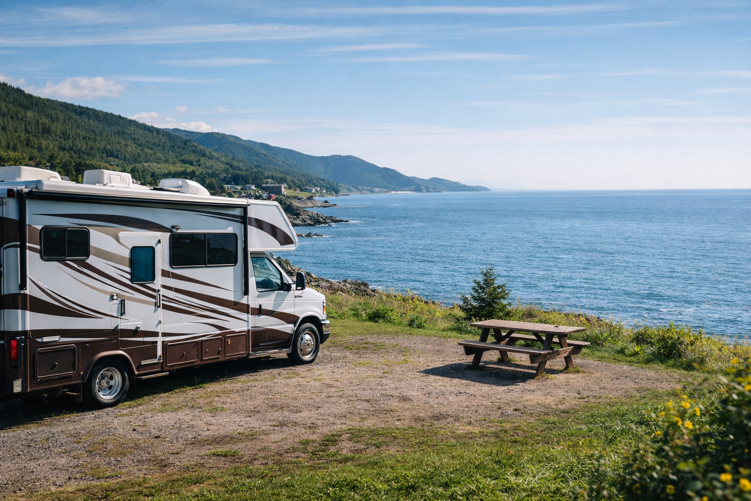 destinations VR en juin au Canada avec motorisé Melbourne stationné en bord de mer