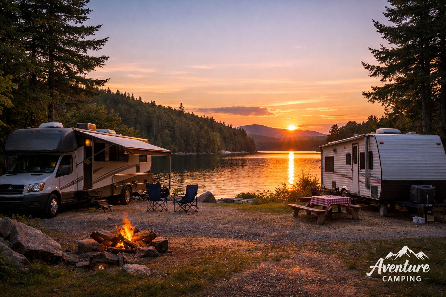 emplacement camping VR parfait au Québec avec motorisé près d’un lac